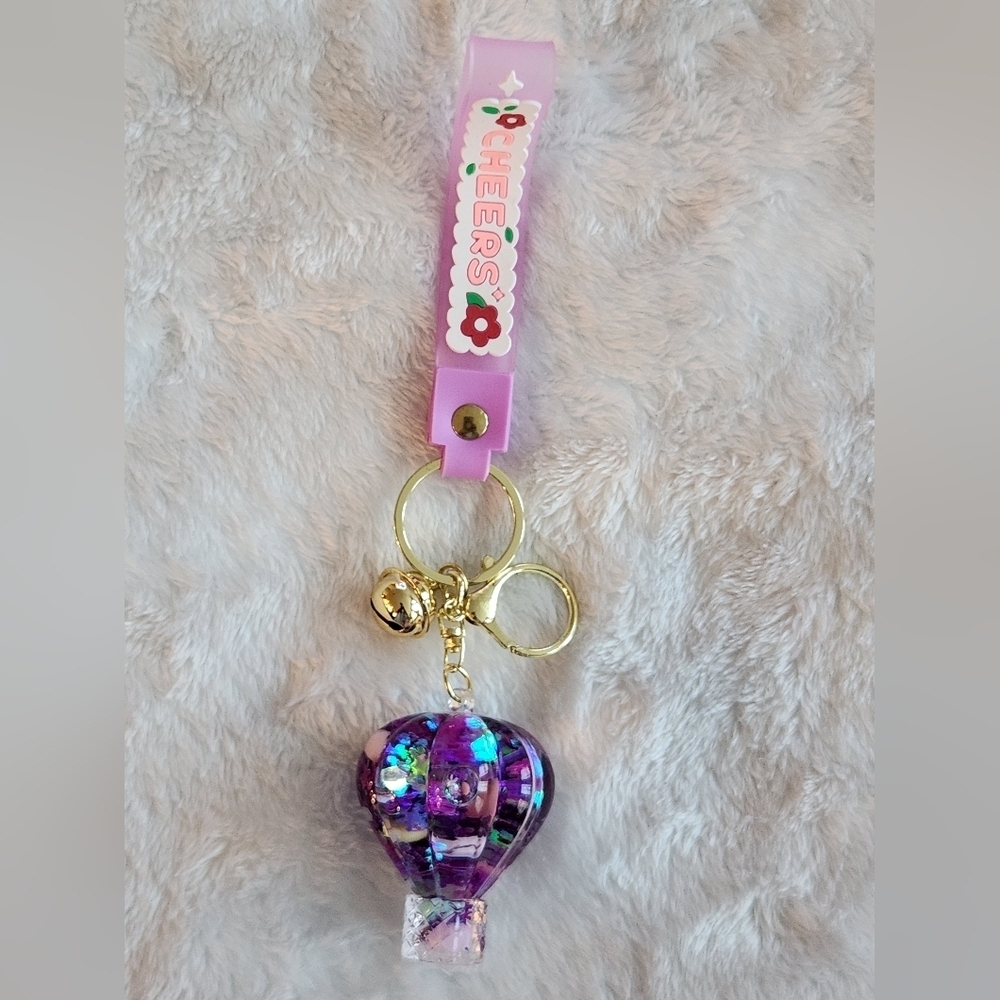 Purple Hot Air Balloon Keychain with Gold Accents Bag Charm